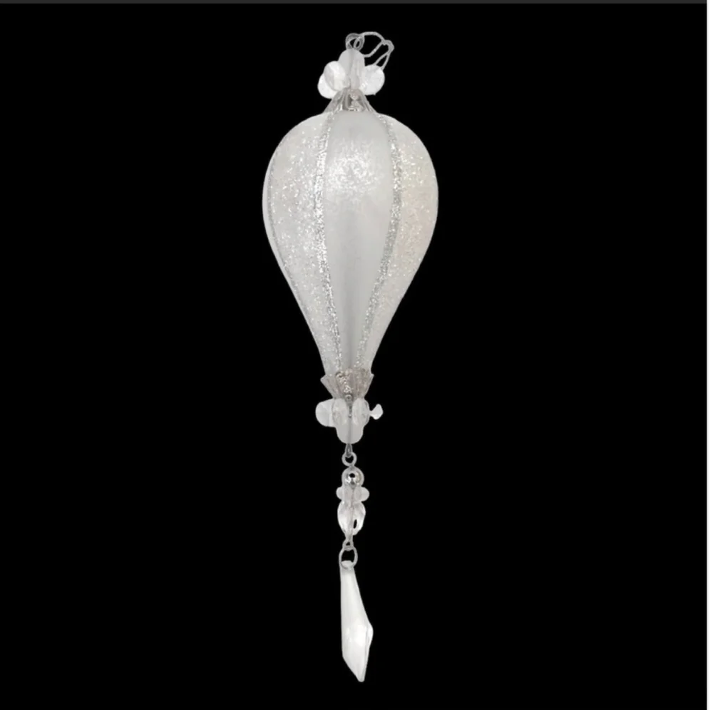 Silver Glitter Teardrop Christmas Ornament 9” Beaded Holiday Tree Decor